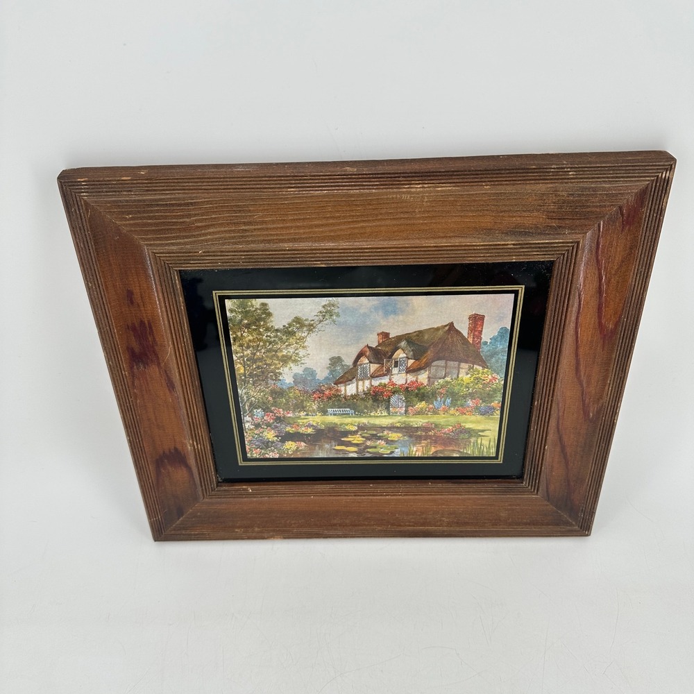 Vintage Ryan Creations Framed Art Cottage Garden Landscape Wood Frame 9037